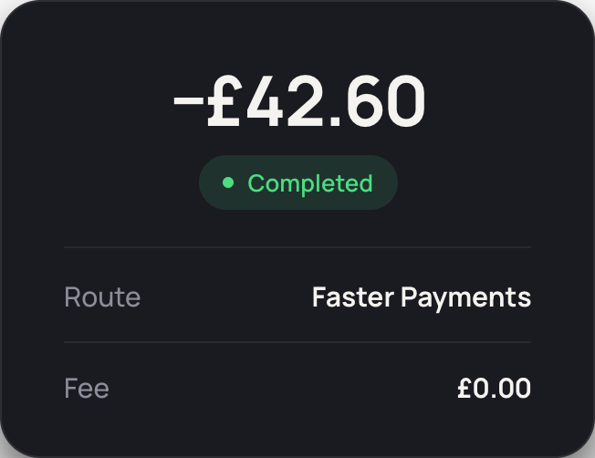 Quppy tranzakció részletei a Faster Payments útvonallal és nulla díjjal